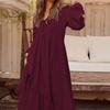 Women's Casual Maxi Dress V-Neck Loose A-Line Pleated Dress Long Sleeve Retro Cotton Linen Dress for Work Street Vacation