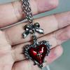 Elegant Gothic Punk Red Heart Bow Cross Necklace Vintage Clavicle Chain Perfect Gift for Girlfriend Mother'S Day Gothic Zircon