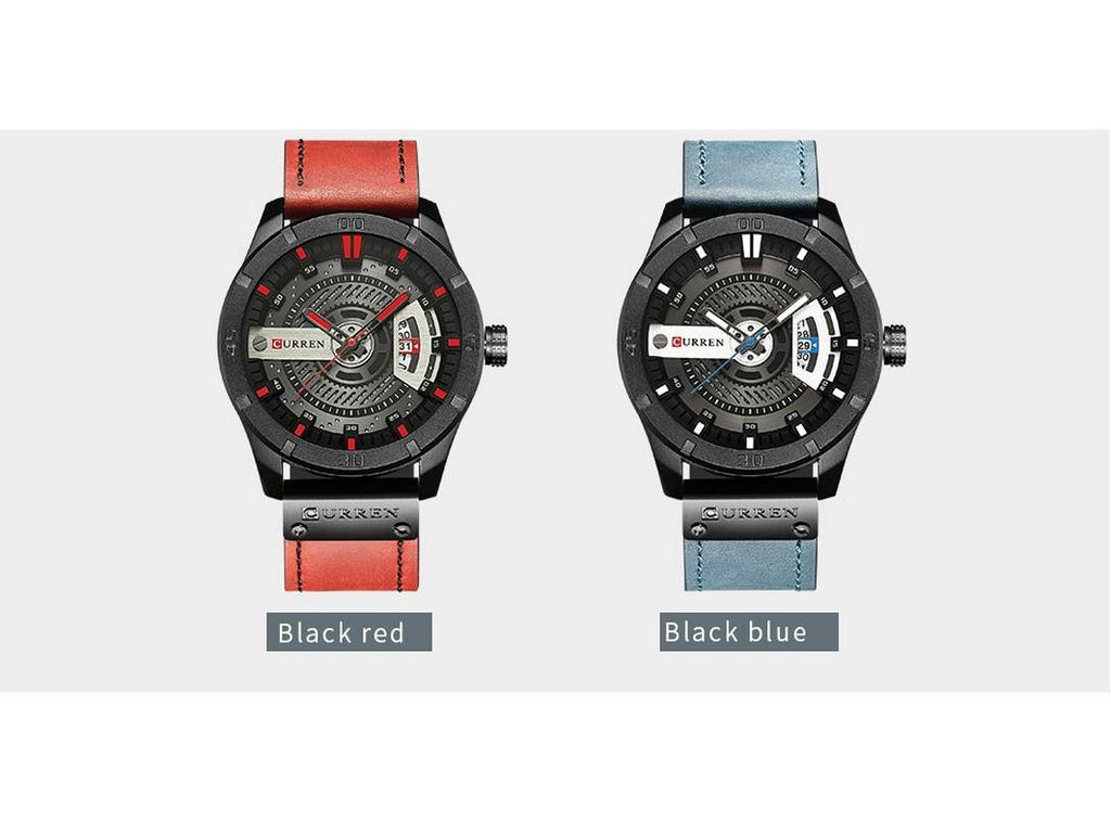 Curren 8301 Мужские водонепроницаемые кожаные кварцевые часы с датой