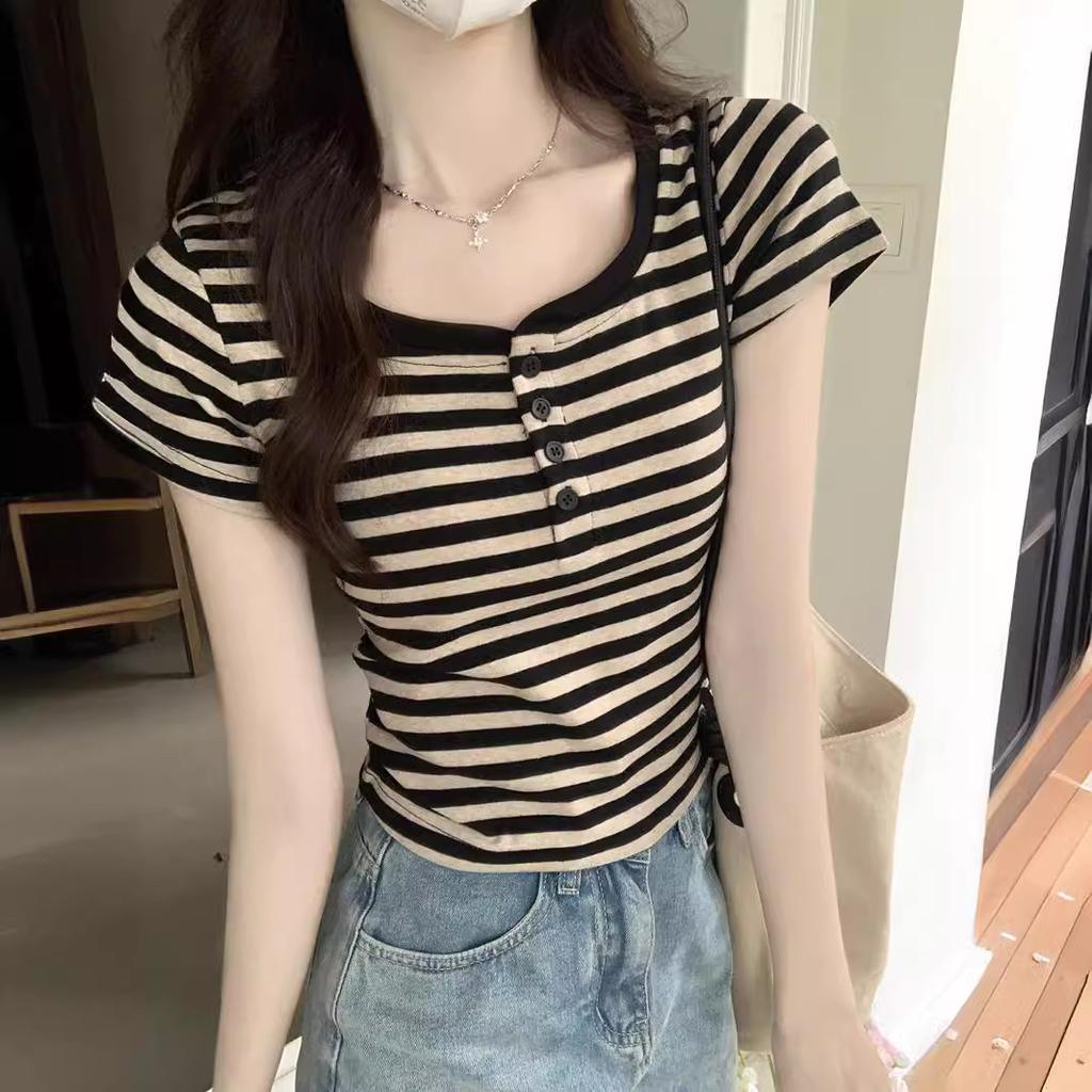 Женский летний новый корейский стиль полуоткрытый вырез Slim Fit Slim Short Top