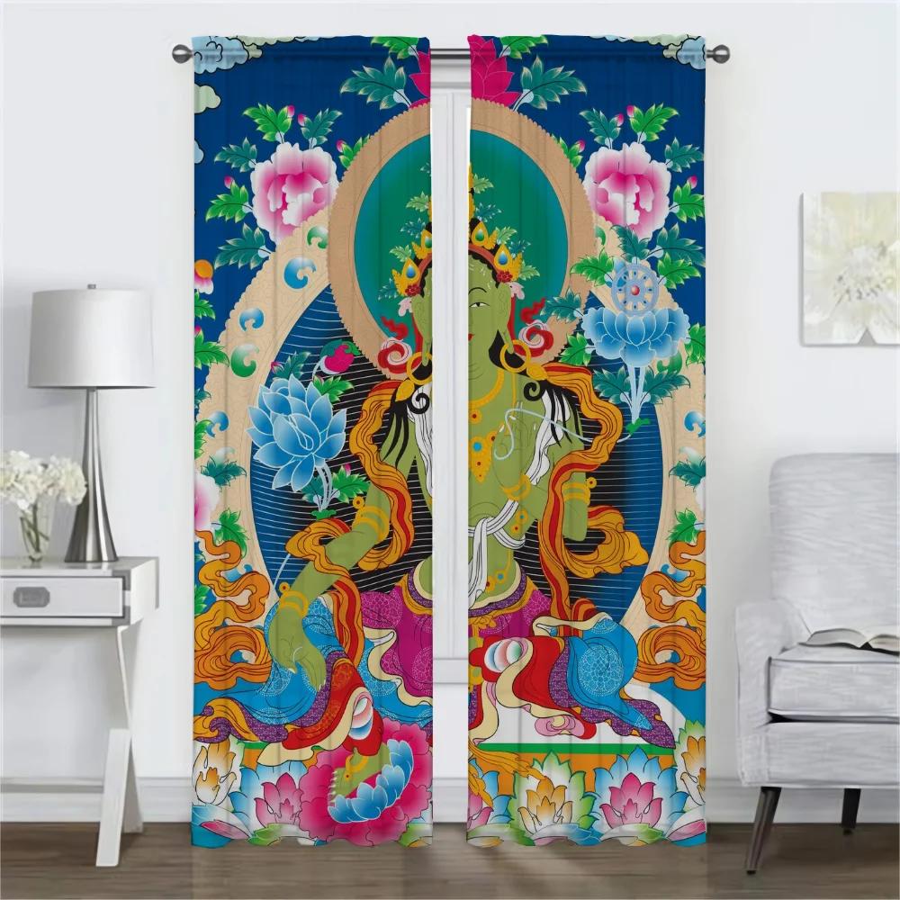 Исламские шторы для гостиной, занавески для украшения Хэллоуина, тюль для спальни, шторы для домашнего интерьера, 2 шт.