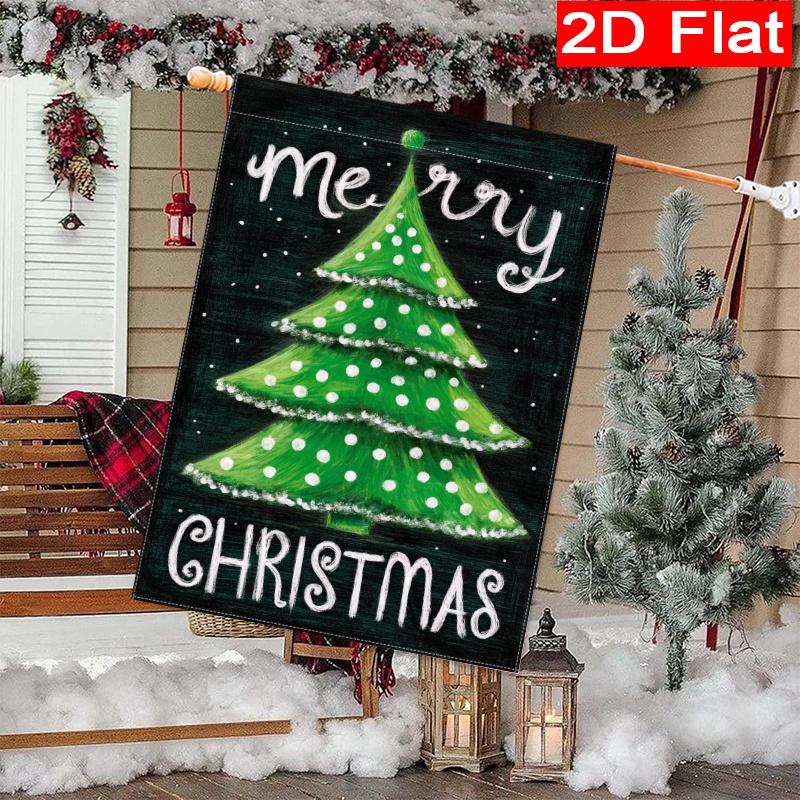 1pcs, Winter Christmas, polka dot Christmas tree pattern (1) - Flagdouble-sided garden flag courtyard decoration, outdoor decoration, lawn decoration,
