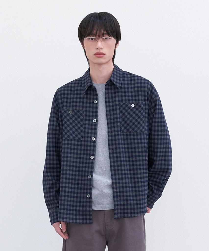 LEIRE Two-Pocket Gingham Check Shirt [Navy]