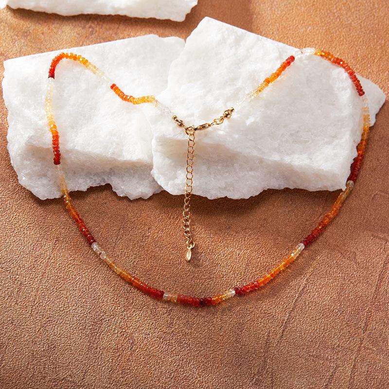 Natural Gemstone Fire Opal Colored Treasure Beaded Necklace Women'S Set S925 Sterling Silver Xiaohongshu Earrings Collarbone Chain