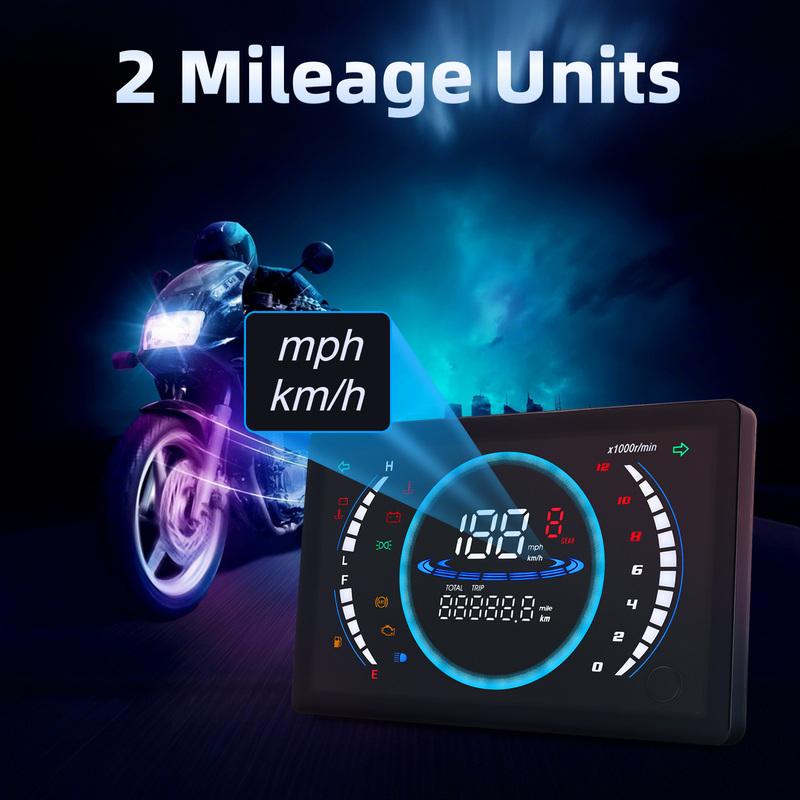 7'' LCD Motorcycle Speedometer Set Digital RPM Dashboard Fuel Level Odometer Tachometer Water Temperature Display With Sensor