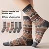 Winter Socks for Women, Mid-calf, Ethnic Style, Retro Girls, Versatile, Warm, Double-needle, Double-path Socks