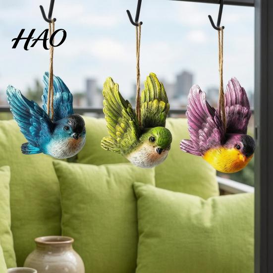 Whimsical Outdoor Hanging Ornaments 3Pcs Resin Bird Ornament, Hand-Painted Figurine with Jute String, Lifelike Sculptures for Porch Weatherproof Tree