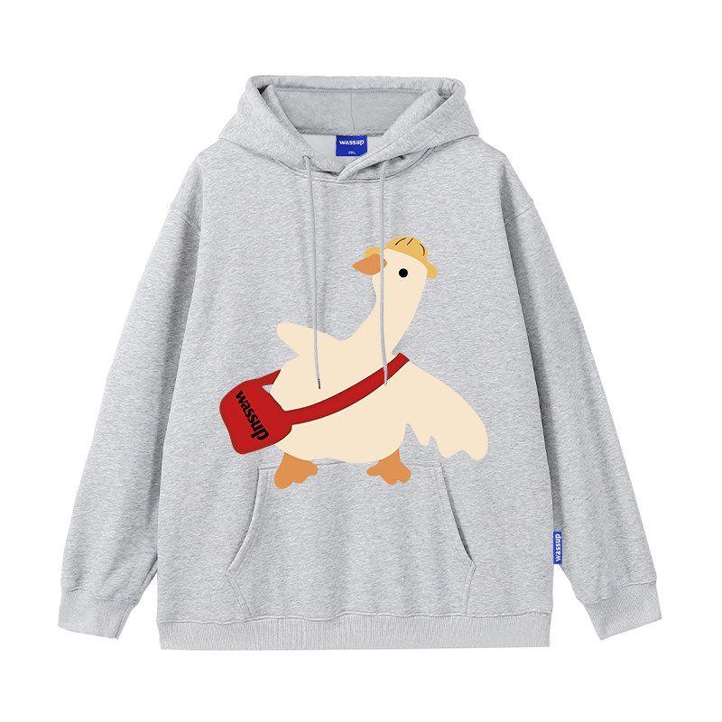 Wassup Trendy Brand Cute Duck Couple Hooded Sweatshirt Autumn and Winter 2024 New Loose Versatile Unisex Top