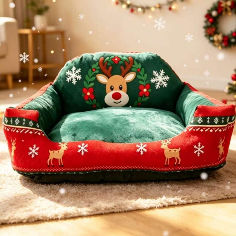 Washable Christmas Pet Sofa Bed Soft Plush Warm Cat House Pet Sleeping Bed Balcony