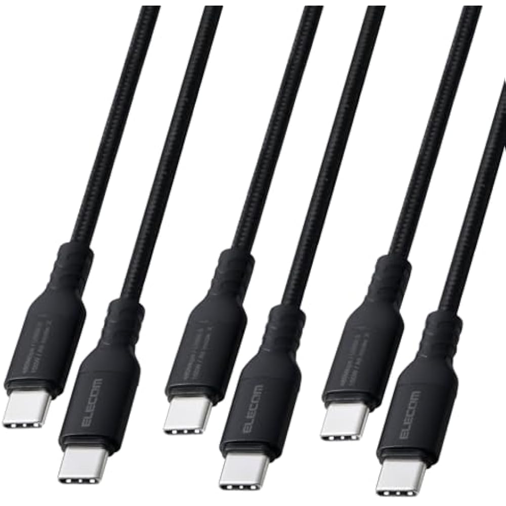 Elecom [Набор из 3 шт.] Кабель USB Type-C [0,5 м/1 м/2 м] Совместимость с PD 100 Вт Высокая прочность Нейлоновая оплетка...
