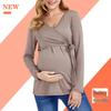 New 2022 V-Neck Long-Sleeve Solid Color Breastfeeding Maternity Wear for Europe and America.
