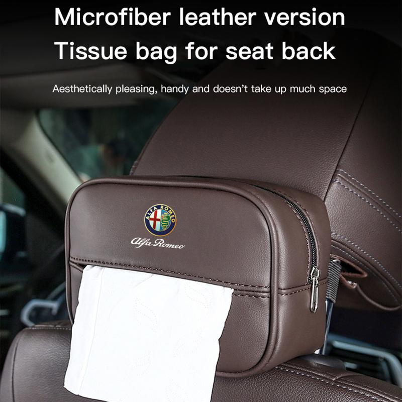 YUPR7 Car Tissue Box Holder Leather Car Armrest Napkin Case Sun Visor Backseat Bag For Alfa Romeo 4C 159 166 Spider Giulia 156 147 GT
