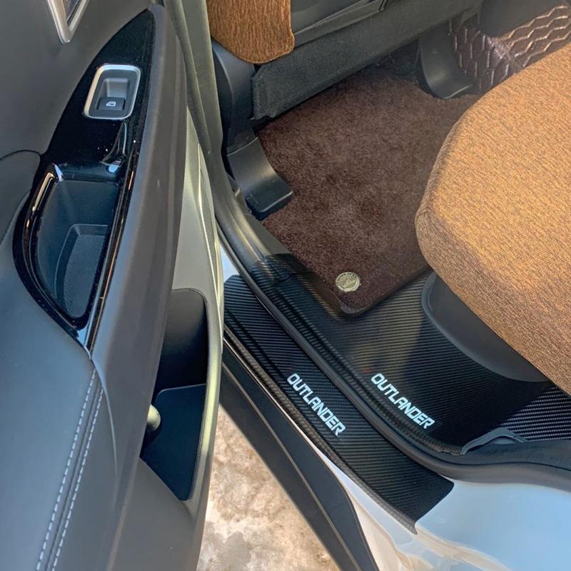 Для Mitsubishi Outlander 2013 2016 2018 автомобильные пороги кожаные наклейки защитная пластина пороговая полоса из углеродного волокна