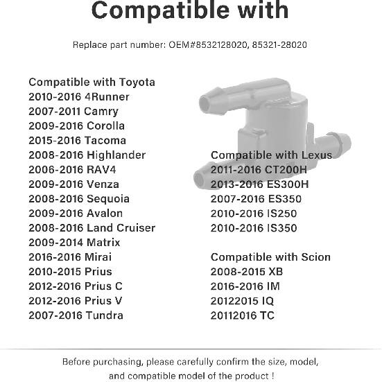 2 шт. форсунка омывателя лобового стекла, совместимая с Toyota 4Runner Corolla Camry Lexus Scion, форсунка распылителя лобового стекла автомобиля, аксессуары для автомобиля