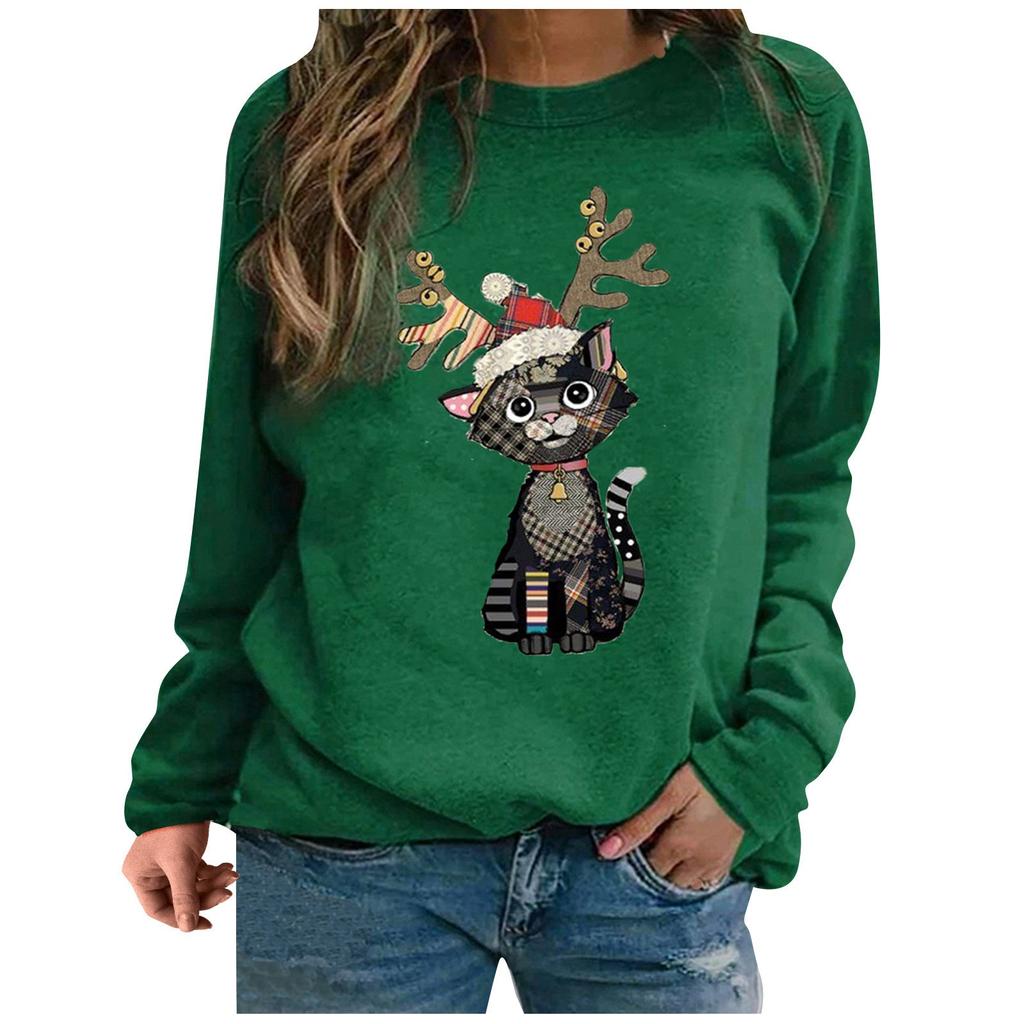 Women's Cat Print Sweater Long Sleeve Top wTWomen's Clothing