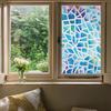 Blue Geometry Window Film Privacy Static Cling Non Adhesive Film Stained Glass Vinyl Film Sun Blocking Window Sticker Decoration