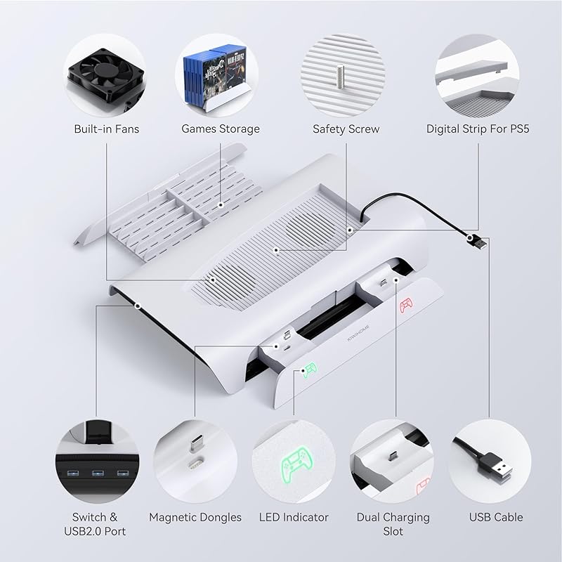 Для PS5 подставка вертикальная KIWIHOME [версия с магнитной зарядкой] ps5 периферийное оборудование контроллер RGB-эффектов 2 шт. подставка для зарядки 3 порта USB для