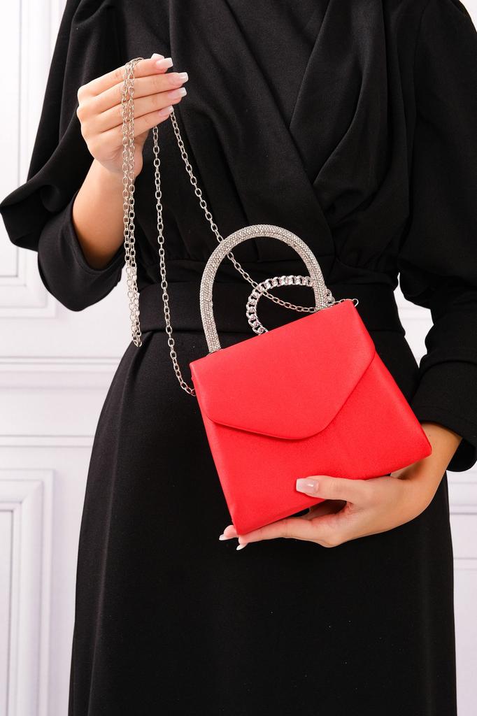 Women's Stylish and Useful Evening Dress Bag Women's Nude Satin Evening Dress Shoulder Bag with Stone Holding Detail