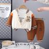 0-5-Year-old Boys' Long Sleeved Three Piece Set Cartoon Teddy Bear Baseball Jacket Round Neck White Top Casual Ankle Tied Pants