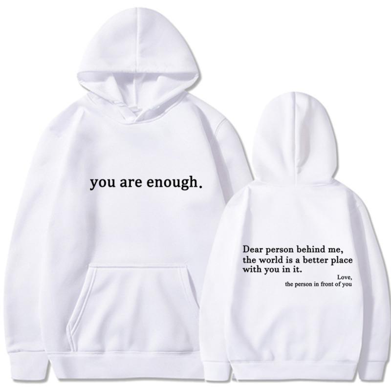 Men's and women's fleece sweater plain letter print pocket drawstring print hoodie