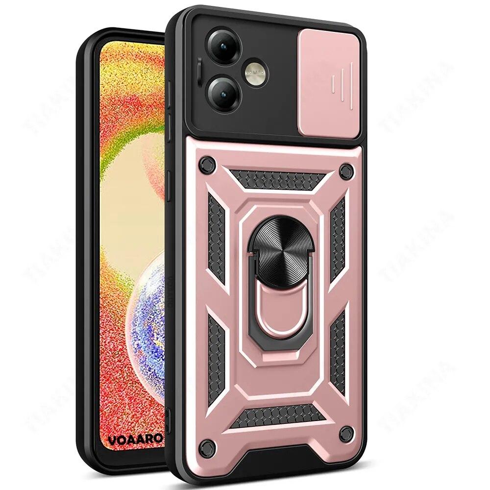 For Motorola Moto G14 4G G54 G84 5G Slide Lens Camera Protection Shockproof Armor Case for Moto Edge 40 Pro Neo 30 Ultra Magnetic Ring Holder Cover