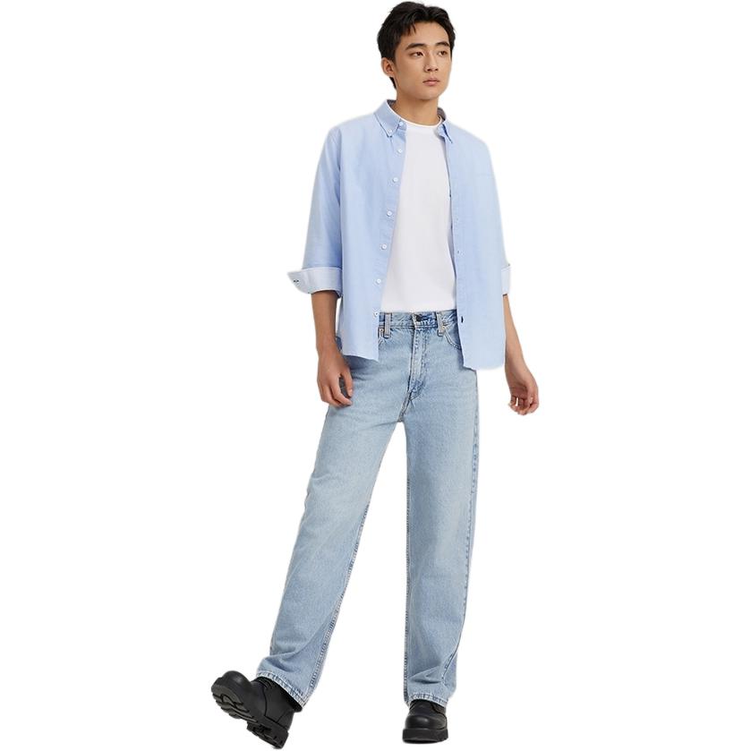 Levis Удобная Повседневная Свободная Однотонная Рубашка с Вышивкой и Длинным Рукавом Мужские рубашки Синий 0017V-0001