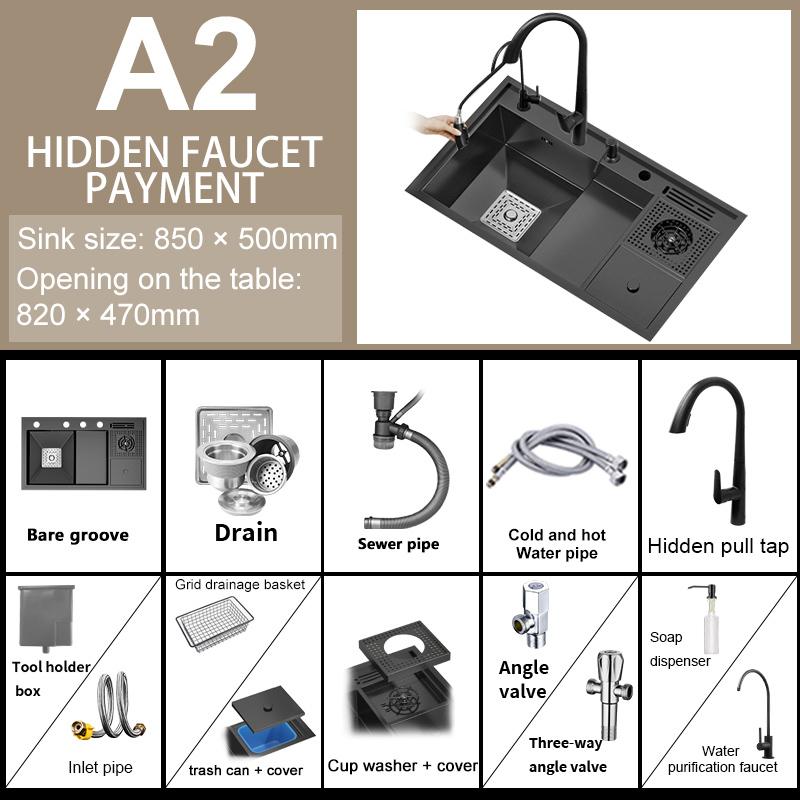 Кухонная мойка Nano Step из нержавеющей стали, стиральная машина для чашек, большая многофункциональная раковина с одним слотом и мусорным баком для кухни