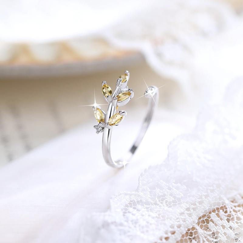 Simple Natural Spar Branches and Leaves Connected Ring S925 Sterling Silver Open Non-Fading Ring Fashionable Retro Jewelry Gift