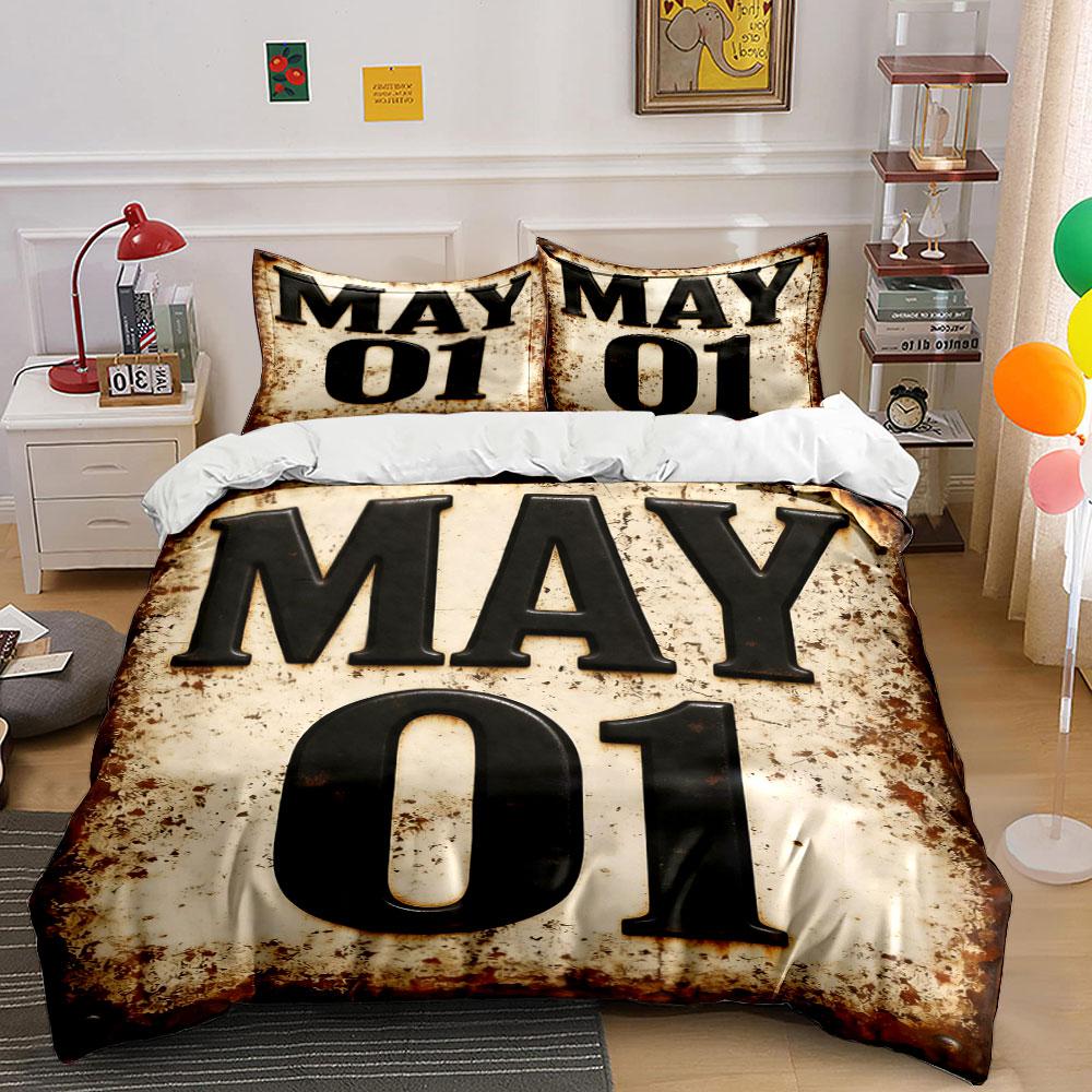 "Black 'May 01' text." Bedding sets Duvet cover sets Duvet covers Pillowcases(1 * Duvet Cover 2 * Pillowcases without duvet insert)