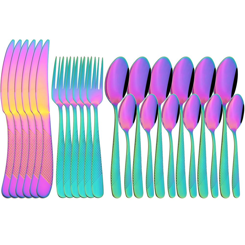 Jankng винтажный золотой набор посуды из 24 шт., набор посуды из нержавеющей стали, нож, вилка, ложка, столовое серебро, кухонный красочный набор столовых приборов