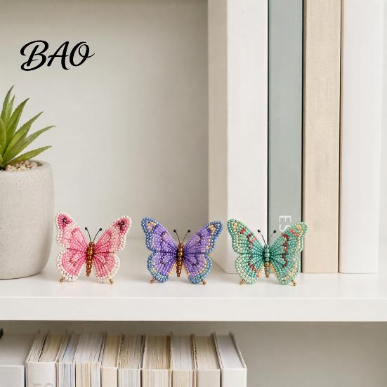 Beaded Animal Figurines 3D Butterfly Craft Kit, Tiny DIY Handmade Art Set Kit with Instruction, Cute 4-Pack Butterflies Beadwork for Beginners,