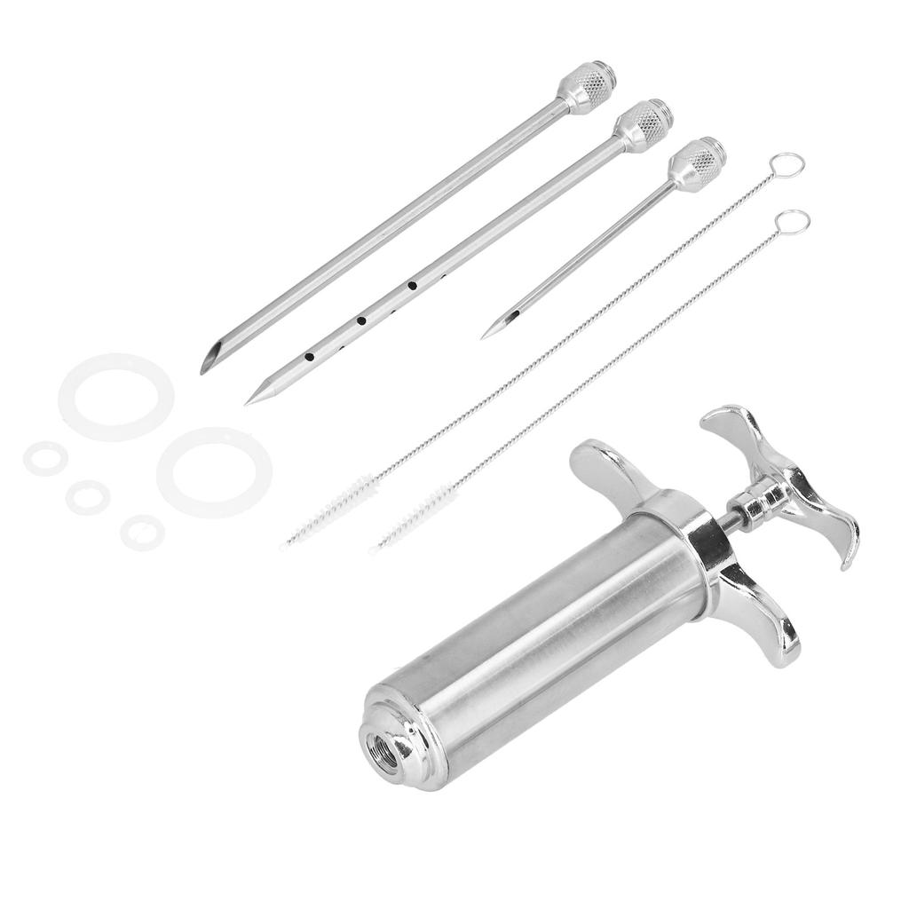 2 OZ Meat Injector Syringe Stainless Steel Seasoning Injector Cooking Syringe with 3 Needles