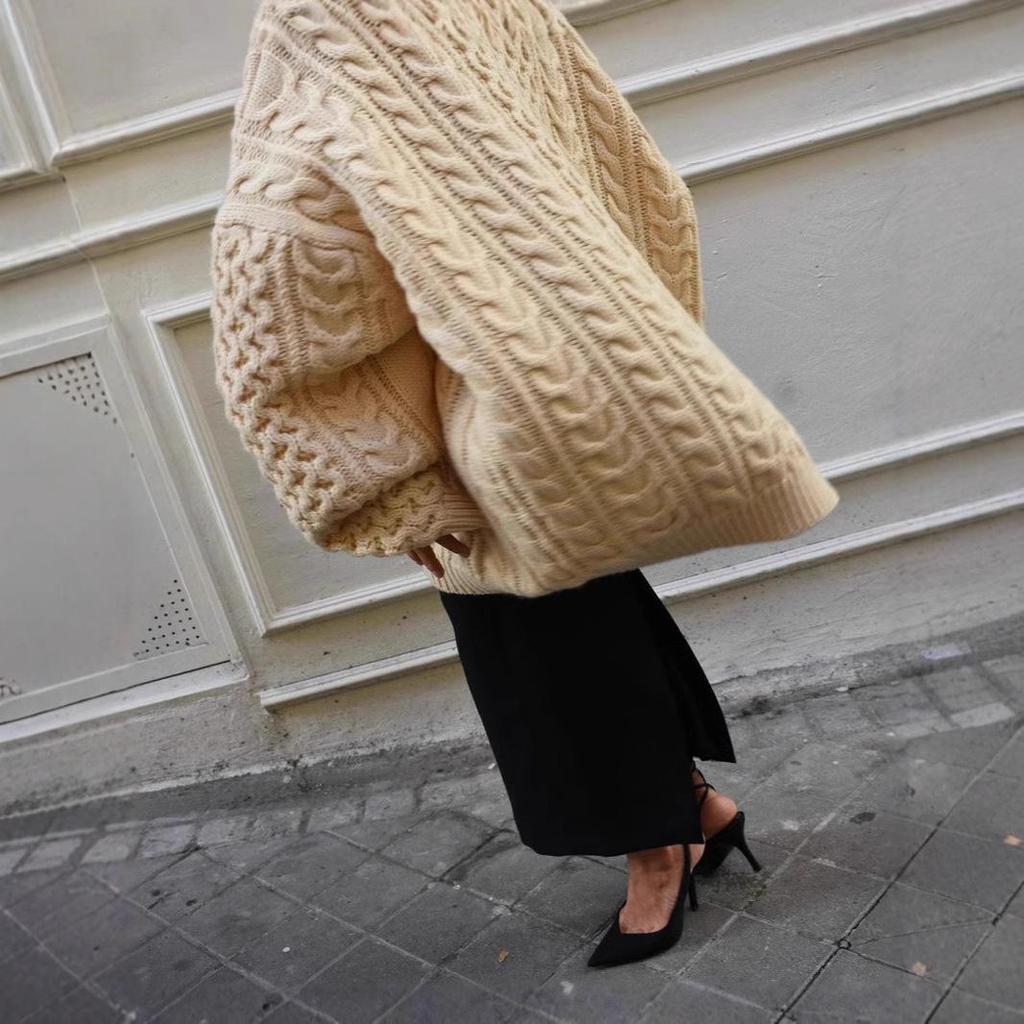 Европейский и американский женский свободный перекрученный свитер - повседневный топ с длинным рукавом