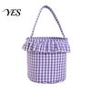 Reusable Storage Organizers Halloween Basket, Plaid Ruffle Trick or Treat Candy Bucket with Handle Home Organization Baskets for Kids, Gingham Fabric