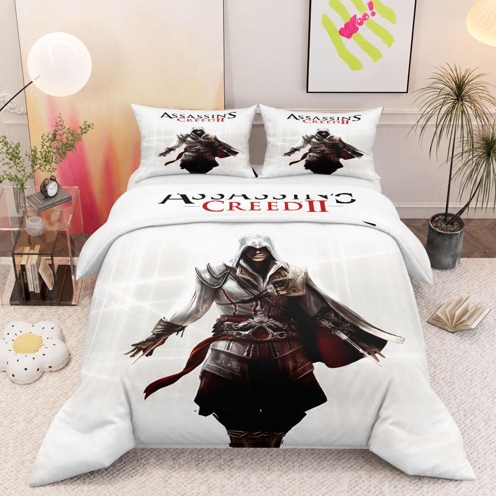 Retro Assassins Creed II Game Art Multicolor Duvet Cover Set, Plush Bedding Set with Pillow Shams, Silky Duvet Cover for Comfortable Sleep