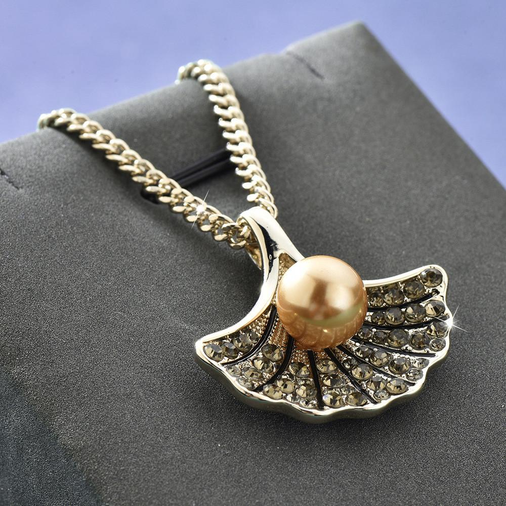Шикарное колье-капля с жемчугом скаллоп модного кофейно-золотого цвета для трендовых женщин