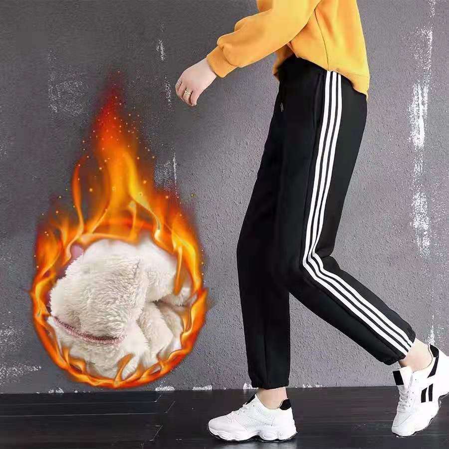 2024 Warm Fleece-Lined Lambskin Harem Sports Pants - Casual & Cozy for Autumn/Winter