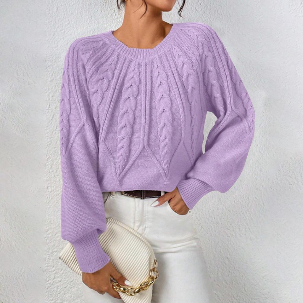 Women's Solid Color Crew-neck Long Sleeve Thread Solid Color Casual Sweater Top