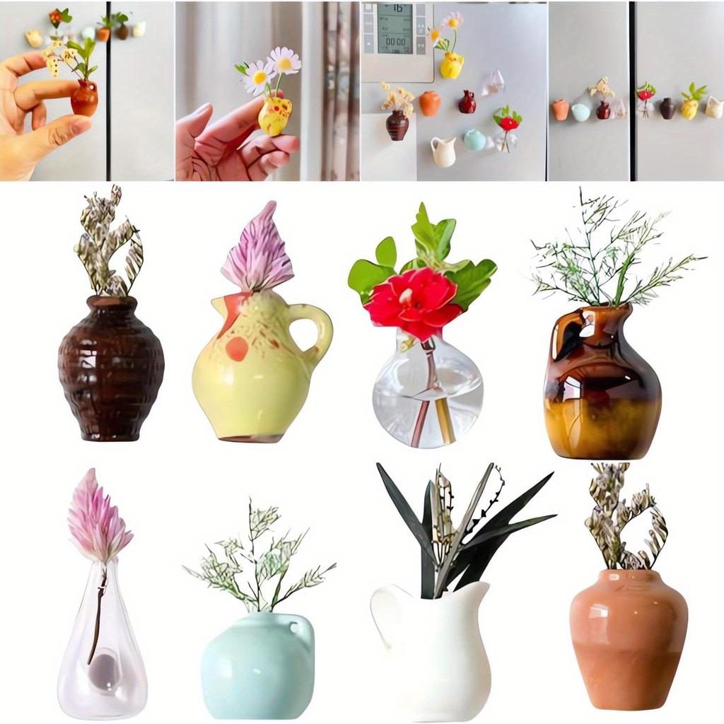 5Pcs (no Plant) Mini Ceramics Vases Magnets Strong Magnetic Hold Buds Vases Magnets for Fridge Decoration and Office Use