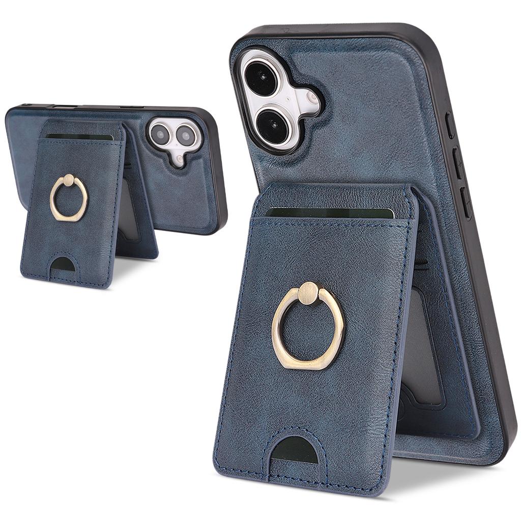 Detachable Magnetic Card Wallet Leather Case for iPhone 16 Pro Max 17 Air 16e 15 14 13 12 Wireless Charging+Ring Holder Cover