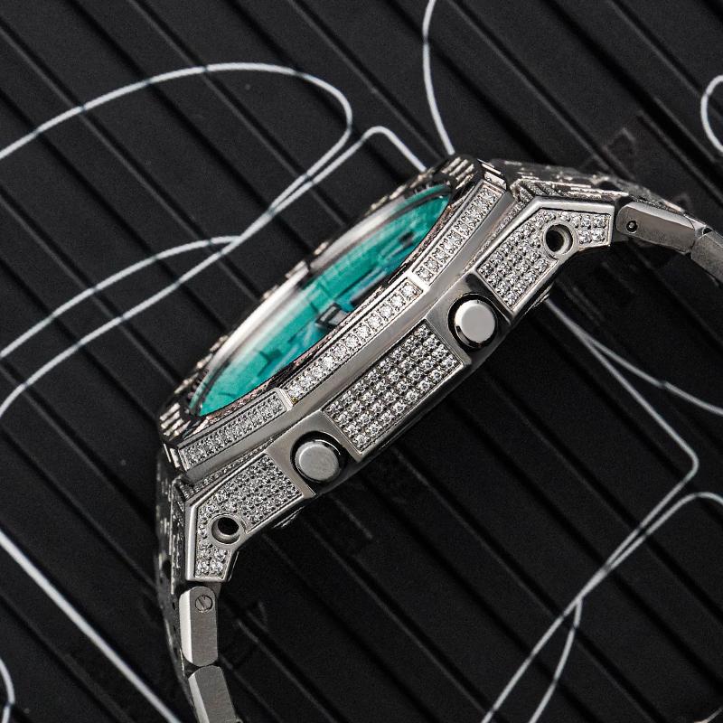 CASIO Customized watch modified series Ice Lake Silver Wave Diamond Model Trendy Modified Waterproof Luminous Quartz Stee GA-2100-1A