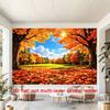 One polyester background fabric with autumn forest colors suitable for indoor and outdoor events.