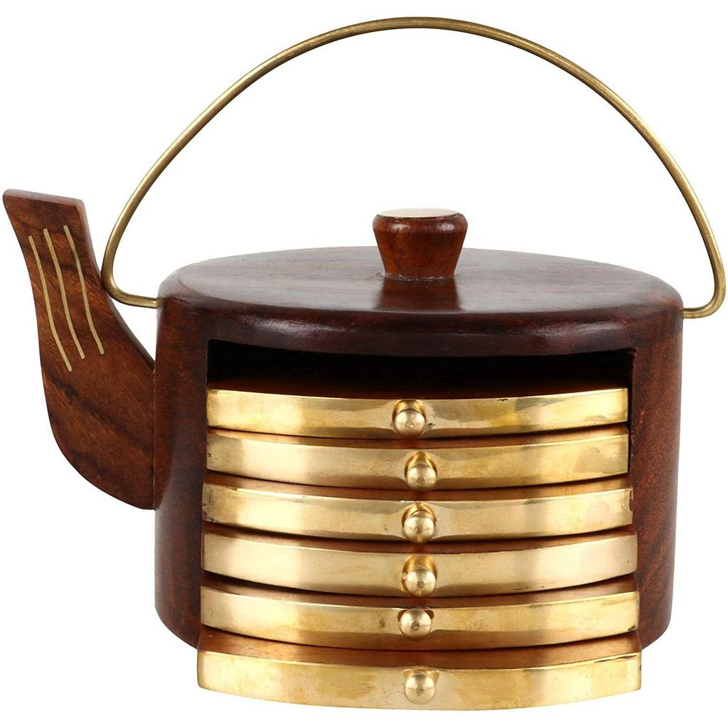 Rosewood Kettle Shape Coaster Set for Kitchen and Dining Table/Coffee Table.-Set of 6