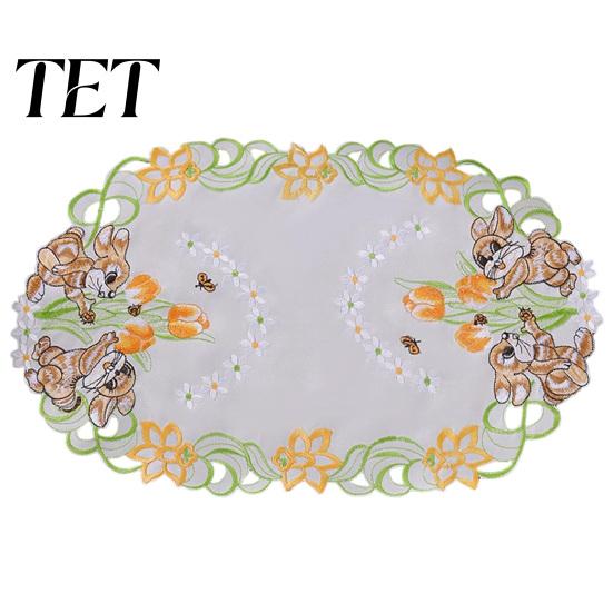 Kitchen Table Decor Accessories Cute Rabbit Placemats, Oval Cartoon Bunny And Tulip Placemat, Hollow Out Floral Child Friendly Mats Place Mat, Fabric