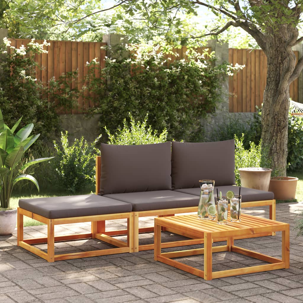 4 Piece Garden Sofa Set with Cushions Acacia Wood & Rattan