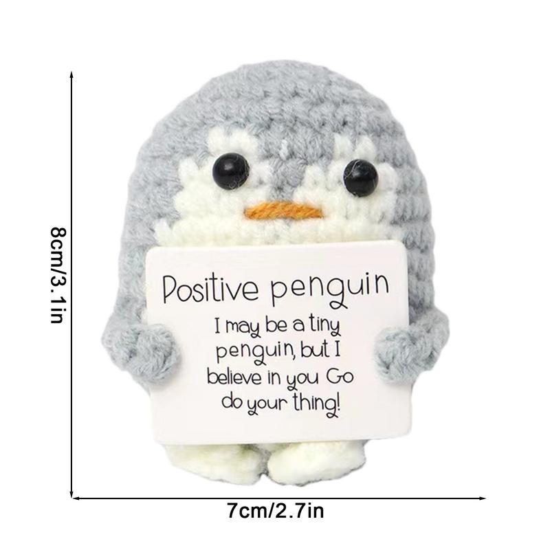 Knitted Emotional Support Penguin Crochet Doll with Positive Card Cute Crochet Doll Mini Penguin Toy Decor Home Accent Ornaments