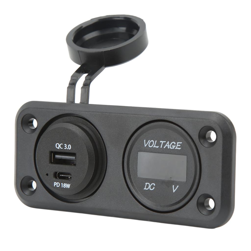 Автомобильное зарядное устройство с двумя портами, вольтметром с синей подсветкой, QC 3.0, PD 18 Вт, DC10–30 В для грузовика, дома на колесах, автобуса, лодки