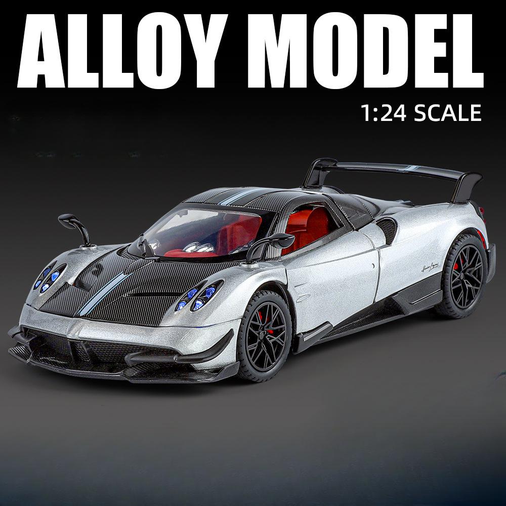 1:24 Pagani Huayra BC Модель игрушечного автомобиля Литой сплав Амортизация Отскок Звук и свет Моделирование гоночных украшений Дисплей Подарок для мальчика