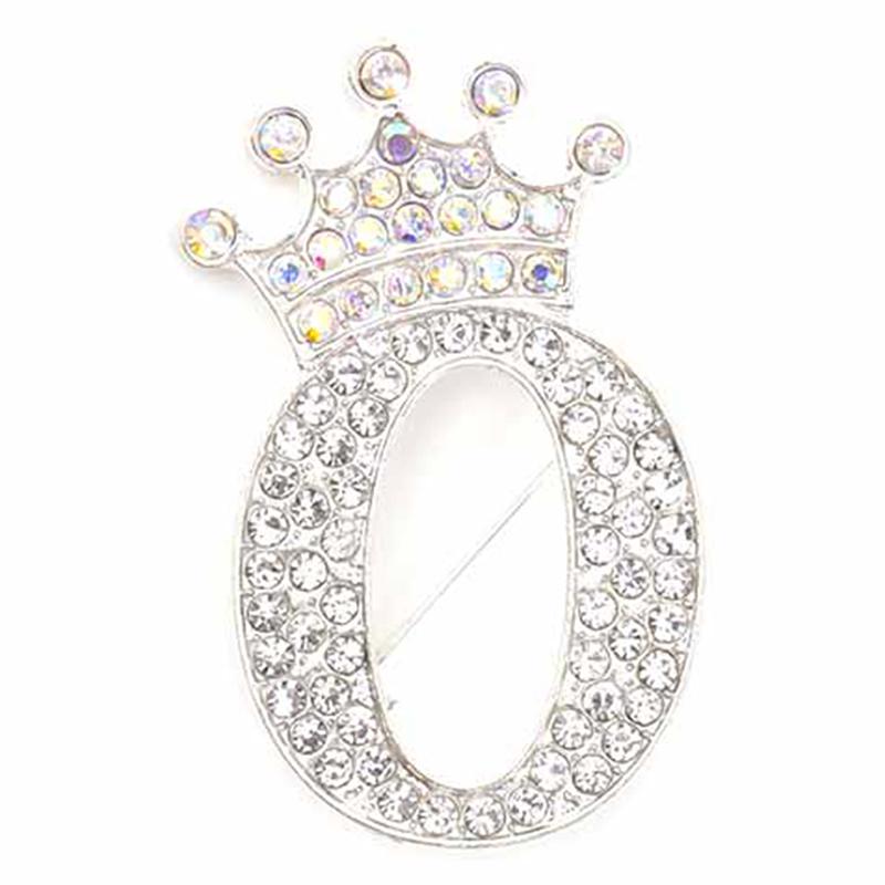 Fashion Crown 26 Initial Letters A To Z Crystal Rhinestone Brooch Pins Women