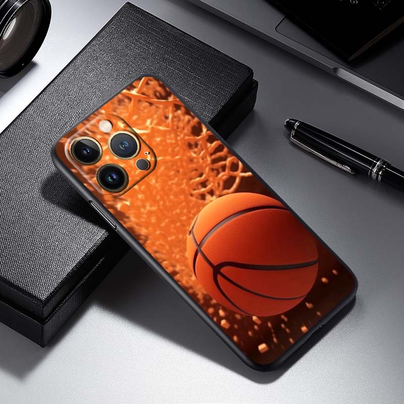 Спортивный баскетбол крутой Для Apple iPhone 17 16 16E 15 14 13 12 11 Pro Max Plus Черный Мягкий Силиконовый Чехол для Телефона